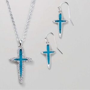Silver and Blue Cross Jewelry Set